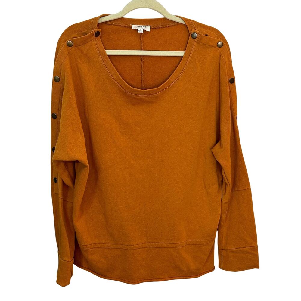 Umgee‎ Tunic Sweatshirt Top USA Women's Small Dark Orange Pullover Snap Sleeves